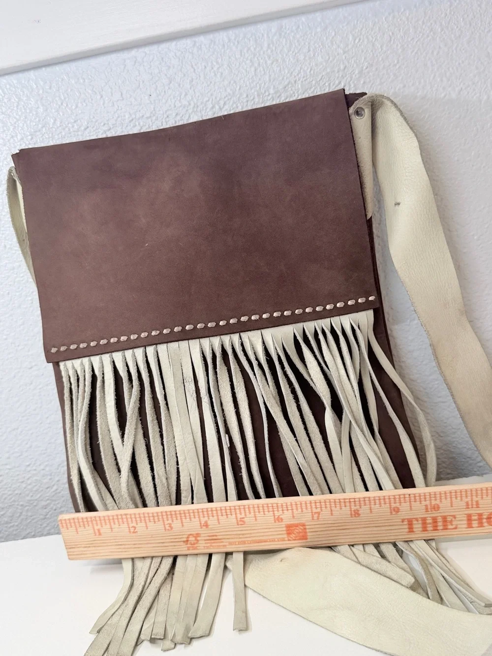 Handmade Leather Fringe Crossbody Bag Brown Cream Boho Western